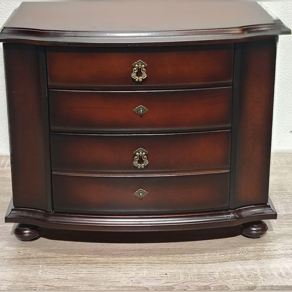 Bombay Wooden 4-Drawer Jewelry Chest in Rich Mahogany